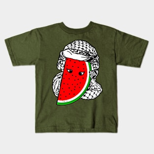 Watermelon Kufiya Free Palestine -  With Eyes -Wrapped - Back Kids T-Shirt